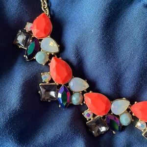 NWT J. Crew Neon Opal Iridescent Rhinestone Crystal Cluster Statement Necklace